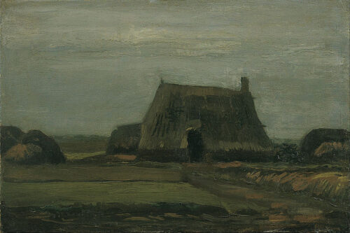 Farm with stacks of peat